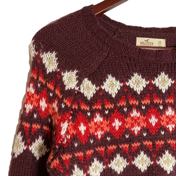 Hollister Knit Maroon Long Sleeve Sweater Raglan Sleeves Yoke Extra Small - Picture 7 of 16